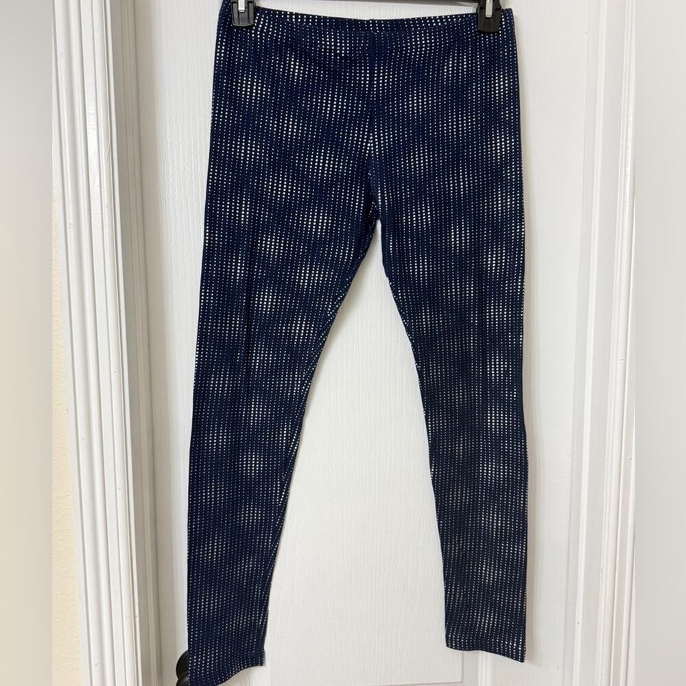 Ambiance navy blue leggings with a metallic silver pattern size L